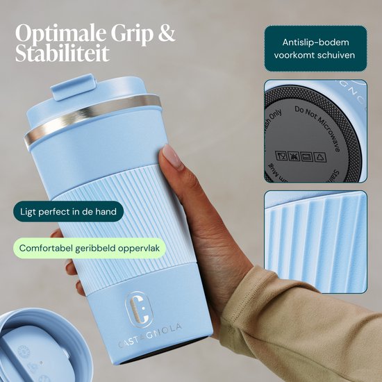 Mug isotherme Castagnola - Mug à café à emporter - Mug de voyage pour café et thé - Mug à thé - 510 ml - Acier inoxydable - Bleu clair