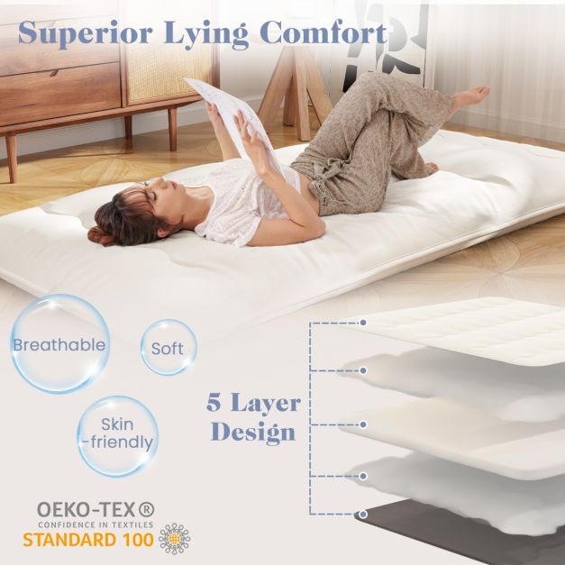 Coast Floor Mattress - Pliable - Lavable - Microfibre - 203 x 137 x 10 cm - Beige