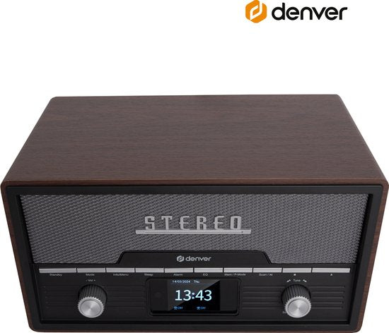 Denver Radio DAB Lecteur CD - Radio rétro - Bluetooth - DAB+/ FM - CD - MDA525 - Darkwood