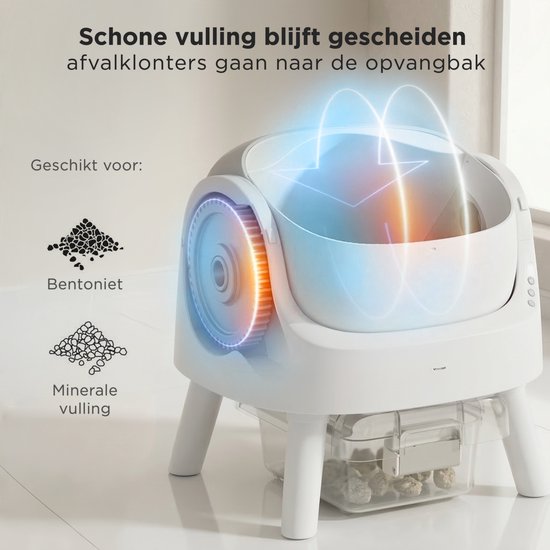 TrevoPet® Bac à litière automatique - autonettoyant et sûr - pour chats jusqu'à 12 kg - tapis, 60 sacs à déchets et accessoires inclus - poubelle de 10 litres - blanc et gris