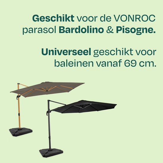 Éclairage LED pour parasol VONROC - 15 bandes lumineuses - blanc chaud - pour les parasols suspendus VONROC Bardolino et Pisogne ou les parasols à baleines à partir de 69 cm - batterie rechargeable de 2 600 mAh – (parasol non inclus)