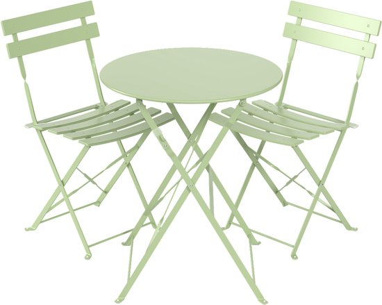 LifeGoods Ensemble bistro - Acier - 3 pièces - Ensemble de jardin - Pliant - Ensemble de balcon avec table - Résistant aux intempéries - Vert menthe