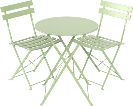 LifeGoods Ensemble bistro - Acier - 3 pièces - Ensemble de jardin - Pliant - Ensemble de balcon avec table - Résistant aux intempéries - Vert menthe