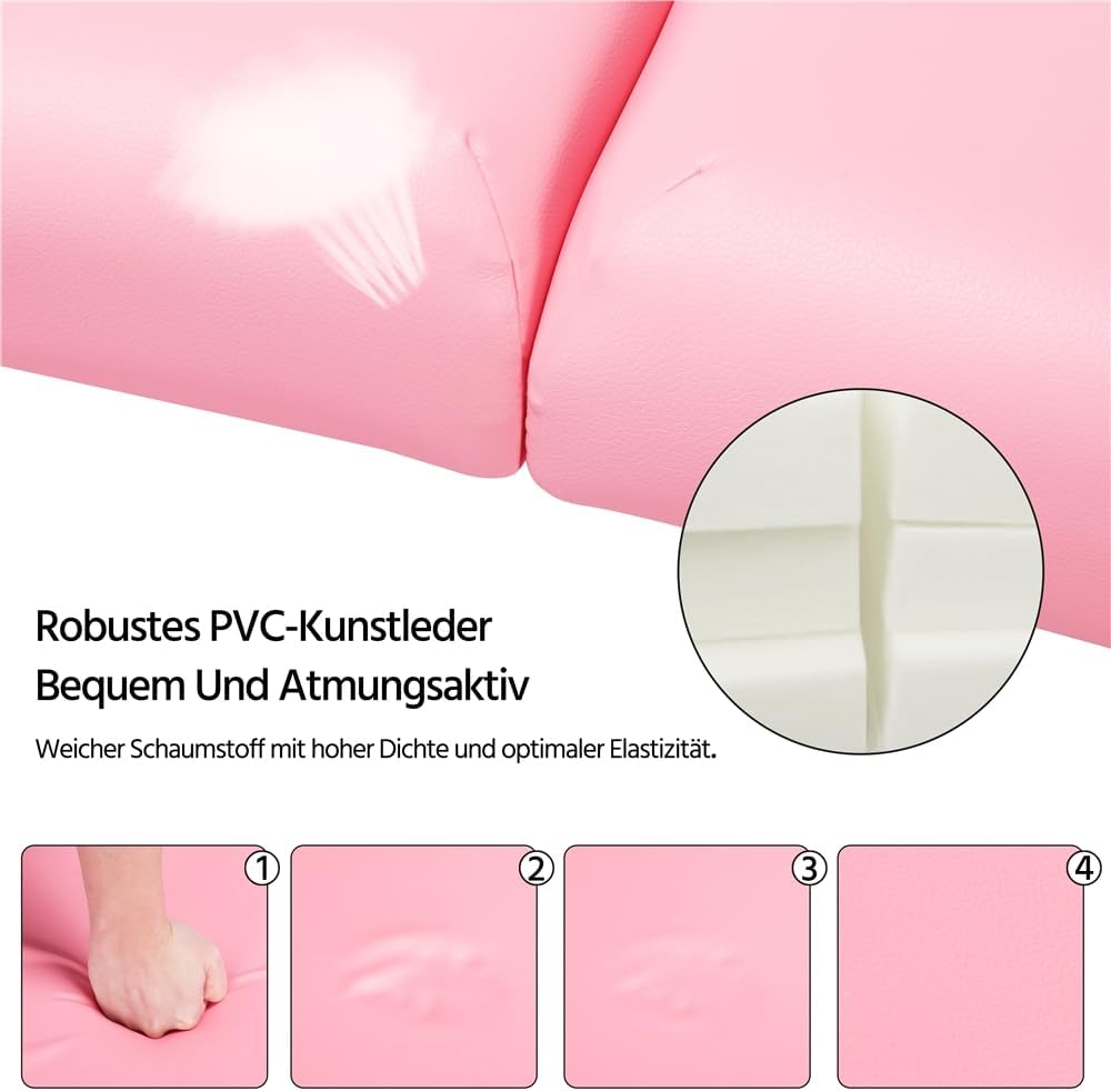 Table de massage Yaheetech à 3 zones - Pliable - 213 × 80 cm - Rose clair