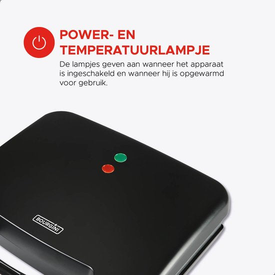 Appareil à sandwichs Bourgini XXL Noir - 800 W - Appareil à croque-monsieur - Gril de table