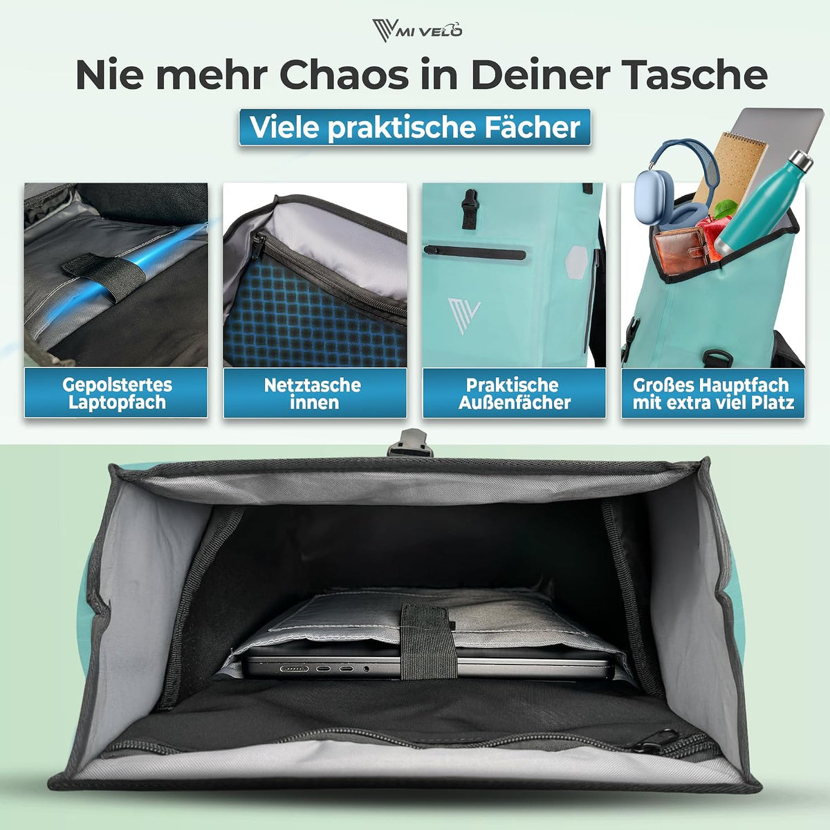Sac de vélo MIVELO 3-en-1 20 litres - Aqua - Sac à bagages, sac à dos et sac à bandoulière