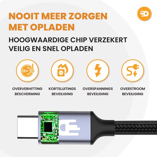 Drivv. Câble de charge USB C pour iPhone et Apple - Câble USB C à 8 broches - Chargement rapide - Câble de charge - Nylon - Gris - 3 mètres