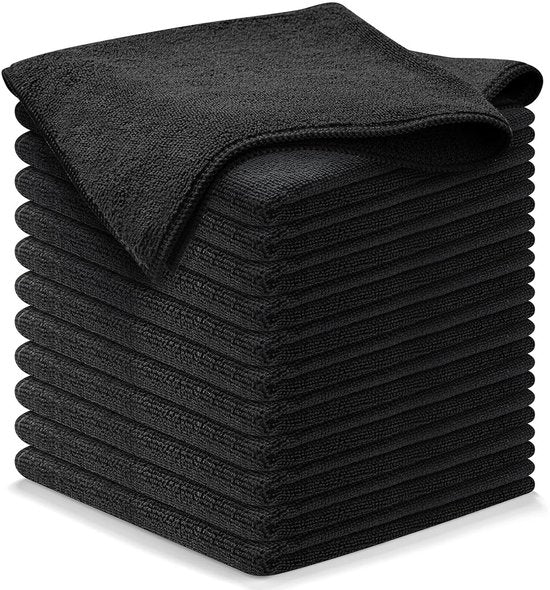 LUFT Chiffons en microfibres - 14 pièces - 30x30cm - Convient pour les fenêtres, le nettoyage, les vitres, la voiture - Essuie-glace - Nettoyant - Chiffons de nettoyage - Chiffons de polissage - Chiffons de séchage - Chiffons à vaisselle - Noir