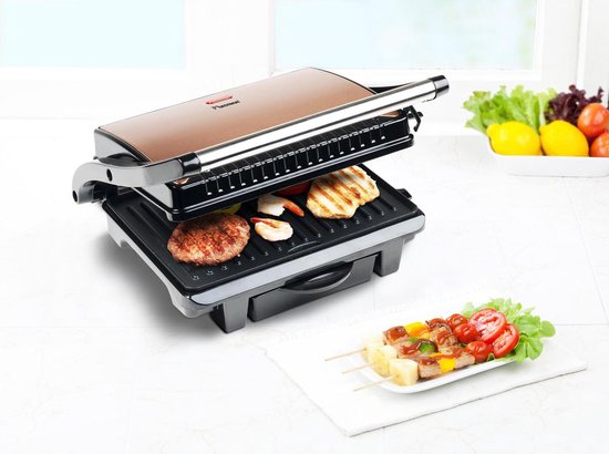 Grill de table Bestron - ASW113CO - 1 000 W - Appareil à croque-monsieur - Surface de cuisson 25 x 17 cm - Cuivre - Garantie 5 ans