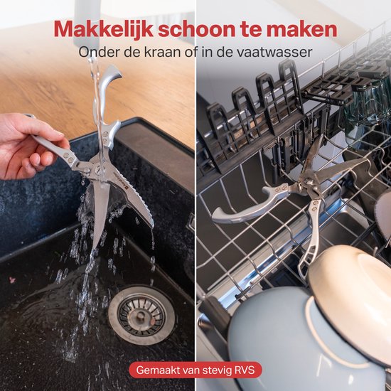 AoraKitchen Ciseaux à viande - Ciseaux de cuisine en acier inoxydable - pour la viande, le poisson, le poulet et les os - Ciseaux à herbes - Lavable au lave-vaisselle - Couvercle inclus