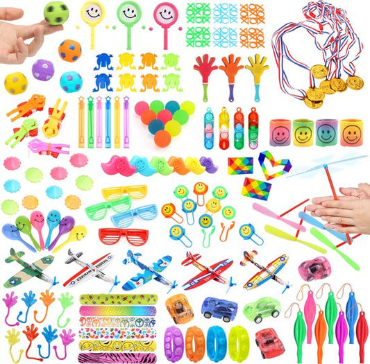Partizzle 150x Treat Giveaway Gifts Pack - Fidget Toys - Pinata Filling - Fidgets Box with Spinner and Pop it Small Toys - Carnival Grabbelton Giveaway Gifts - For Kids