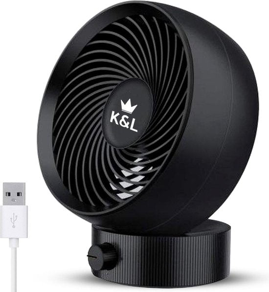 K&L Silent Fan - Modèle de table - Alimenté par USB - Inclinable - Noir