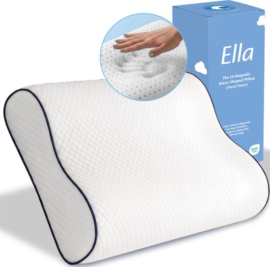 Oreiller orthopédique Ella Wave-Hard pour les personnes dormant sur le dos ou sur le côté - Oreiller ergonomique en mousse à mémoire de forme pour le soutien de la nuque - Oreiller pour les douleurs cervicales, 60 x 40 cm - Blanc