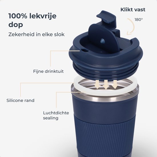 Tasse thermos Castagnola - Tasse à café à emporter - Tasse de voyage pour café et thé - Tasse à thé - 380 ML - acier inoxydable - Bleu
