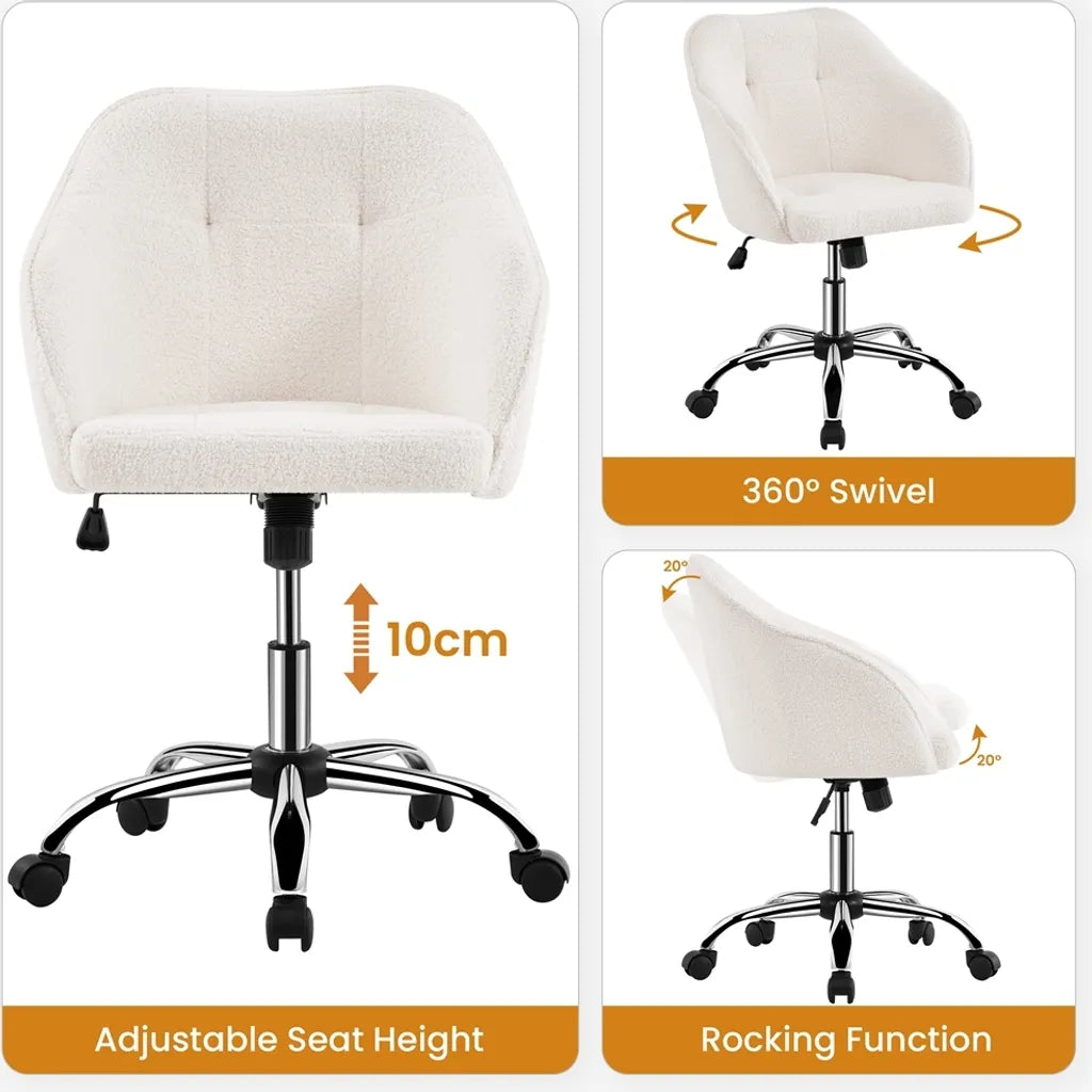 Chaise de bureau ergonomique Yaheetech 60 x 60 x 76,5-86,5 cm - Ivoire - Chaise pivotante réglable avec revêtement en velours