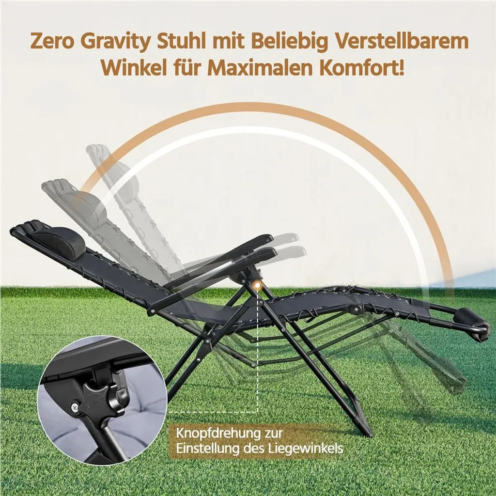 Yaheetech Zero Gravity Lounger Dark Grey - Fauteuil de relaxation pliable et réglable avec coussin et porte-gobelet