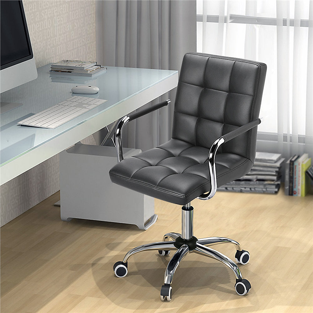 Chaise de bureau Yaheetech - Grise - Cuir PU - Hauteur réglable - Pivotante à 360° - Avec accoudoirs