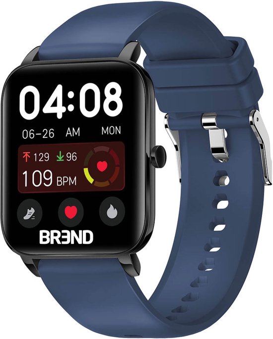 BREND Smartwatch pour femmes et hommes - podomètre, tensiomètre et cardiofréquencemètre - montre de sport - étanche - bleu