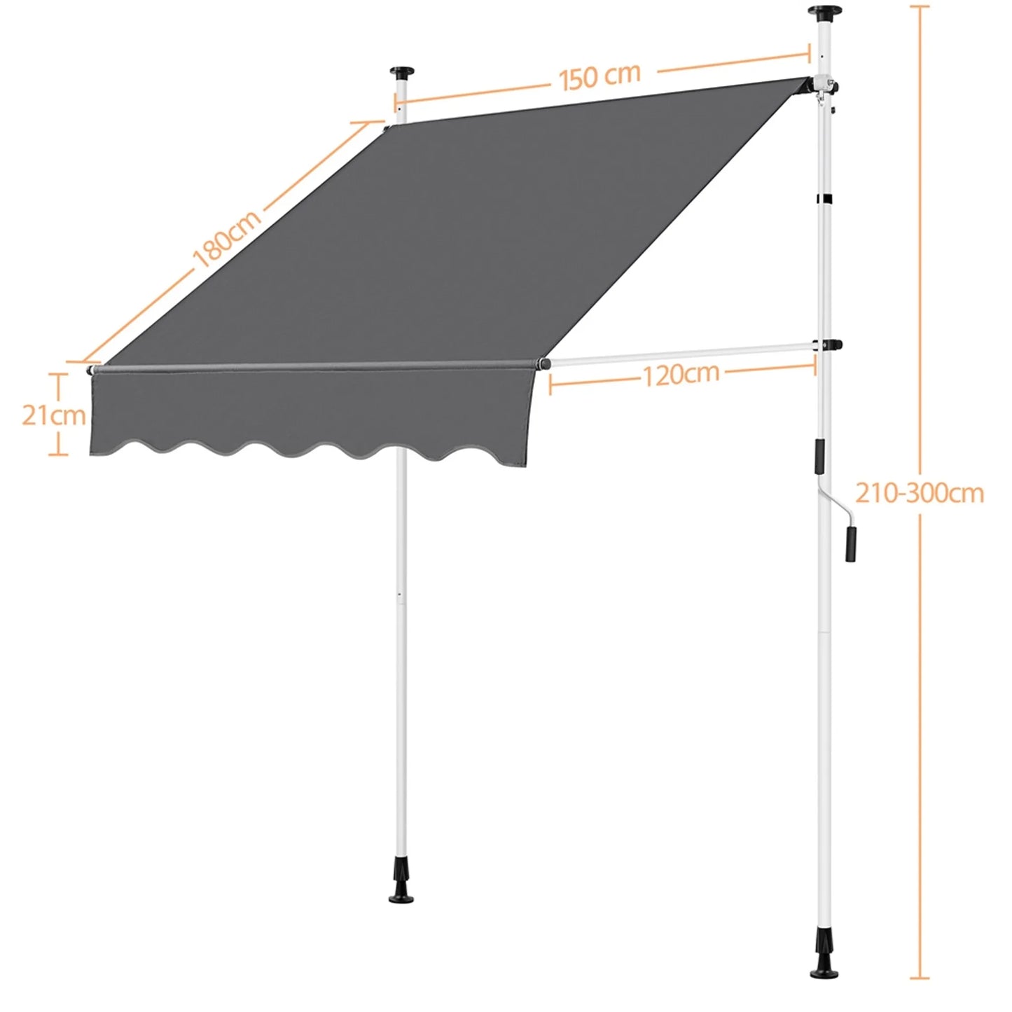 Yaheetech Clamp Sunshade With Hand Crank - With Height Adjustable Telescopic Rods And Water Repellent Cloth And Protective Feet - For Balcony And Terrace - Dark Grey Polyester And Metal - 150 x 180 x 210-300 cm