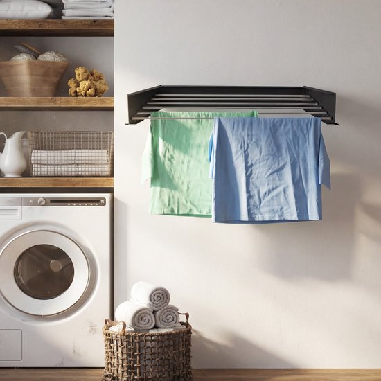 Vonia Étendoir mural - Étendoir à linge - Étendoir mural - 80 x 40 cm - Noir
