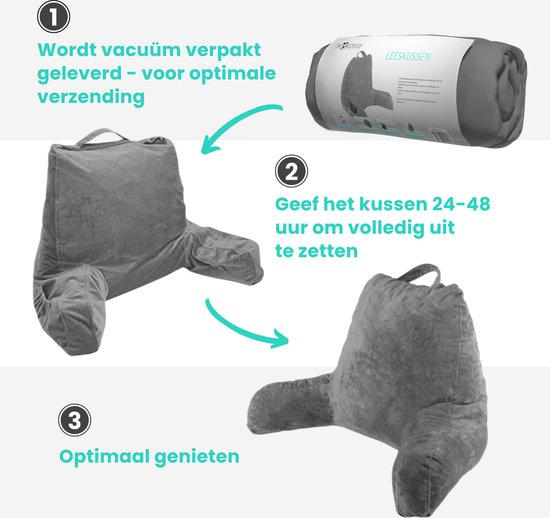 WorldWide products Coussin de lecture avec accoudoirs - Coussin de relaxation en mousse à mémoire de forme - pour le lit