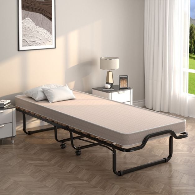 Lit d'appoint pliant italien Coast avec matelas – 200 x 90 x 41 cm – Beige
