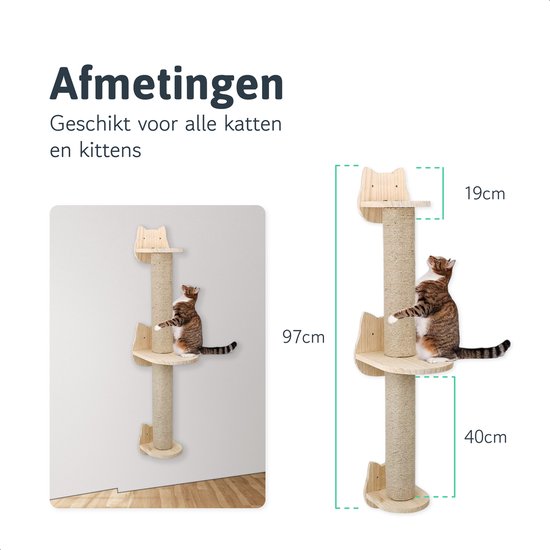 Mur d'escalade pour chat - griffoir - 2 plateformes - Mur d'escalade pour chat - Mur - Mur d'escalade pour chat - Pour grands chats - Mur d'escalade - set complet