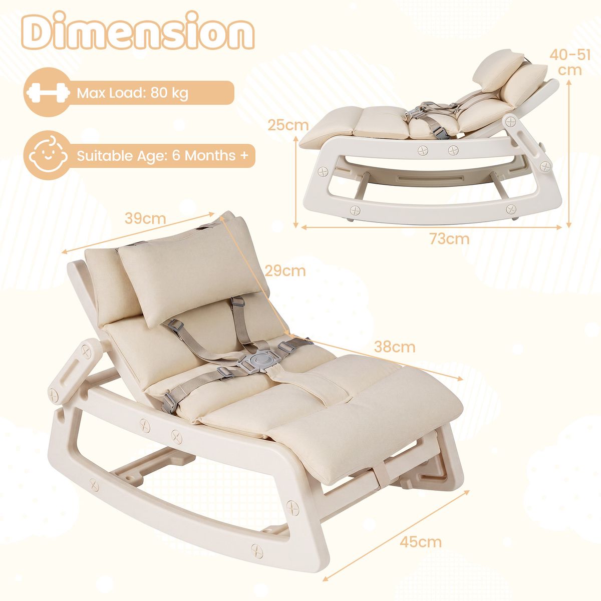 Fauteuil à bascule Coast 2-en-1 pour enfants - dossier réglable - coussin d'assise lavable - beige