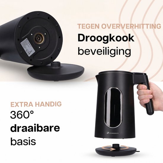 Bouilloire HomeShift® avec réglage de la température - Fonction de maintien au chaud - À double paroi - Électrique - 1,7 litre - 2200 W - Noir