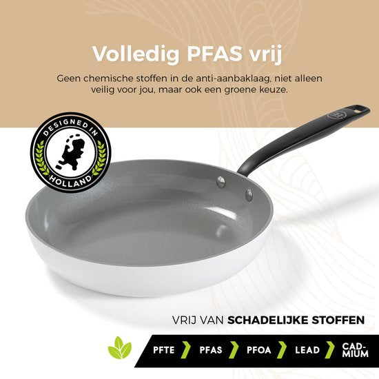 BE Living Essential Poêle à frire - Ø 28 cm - Céramique - Sans PFAS - Induction - Blanc