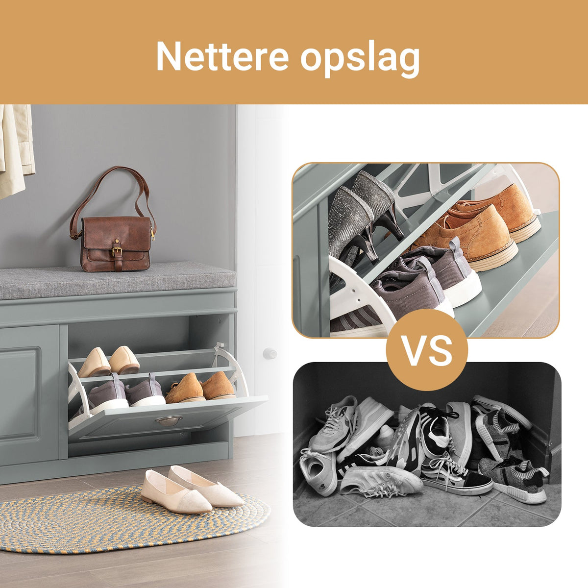 SoBuy FSR64-HG Banc à chaussures étroit avec coussin de siège - 2 rabats - Jusqu'à 8 paires de chaussures - Gris - 60 x 24 x 102 cm