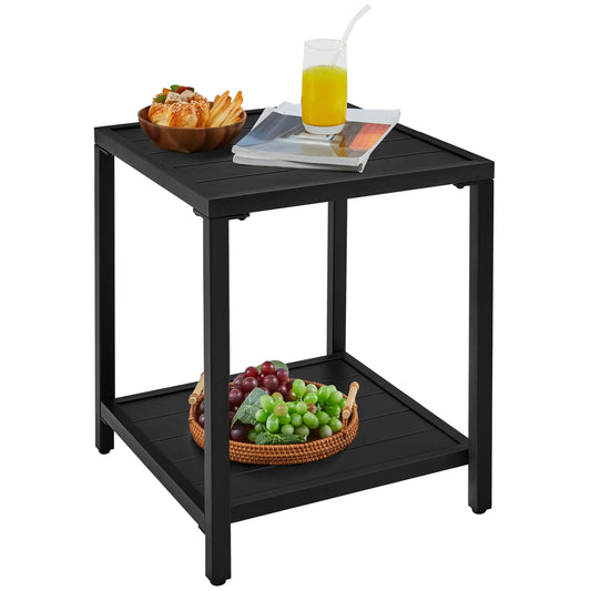Yaheetech Table de jardin à deux niveaux, table d'appoint 45 × 45 × 54 cm, noire