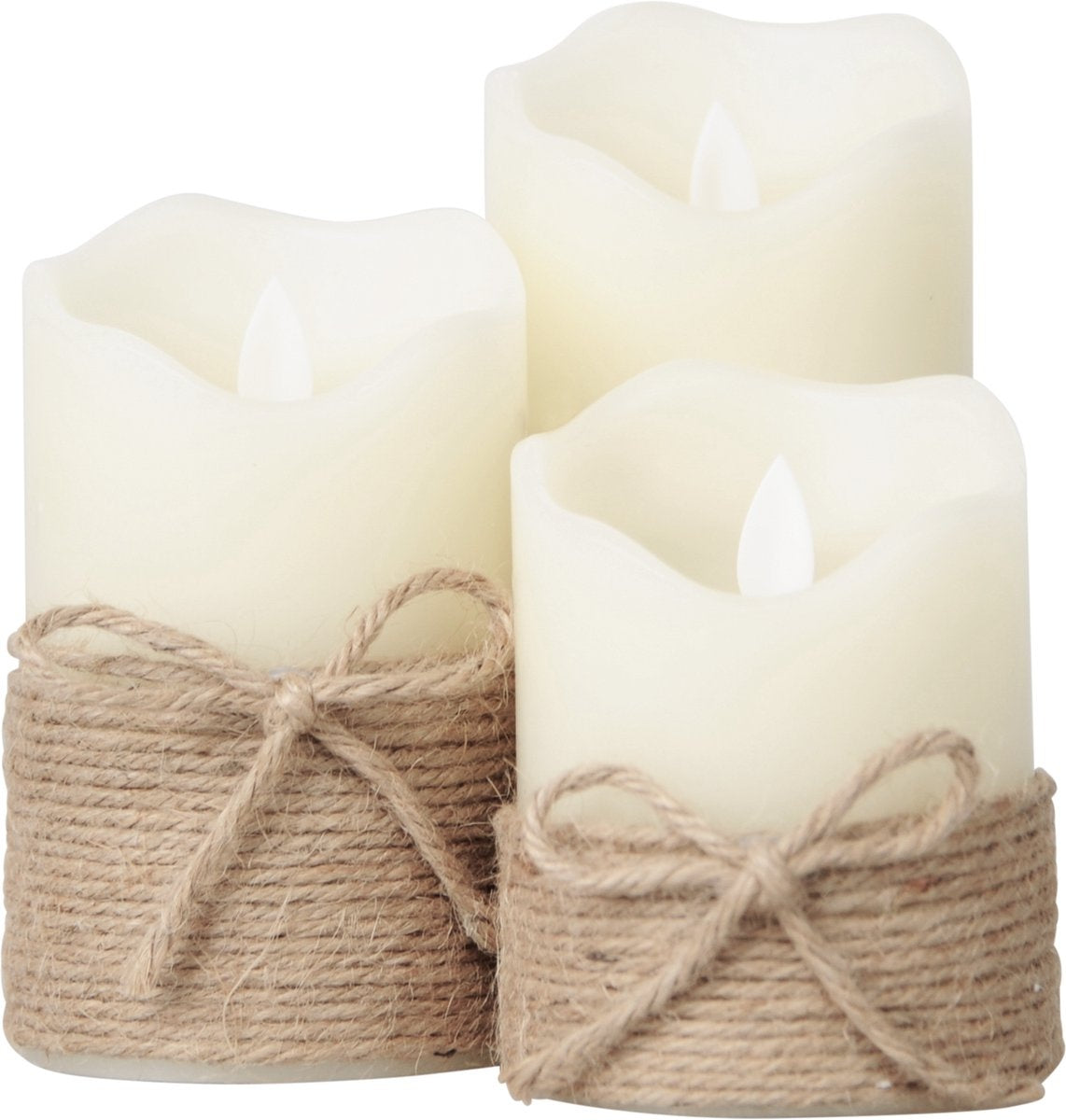 O'DADDY® LED Candles With Moving Flame - Set 3 sizes 10+12.5+15cm 8d - With Timer and Dimmer Function - LED Candles With Remote Control - Rope (Bougies LED avec télécommande)