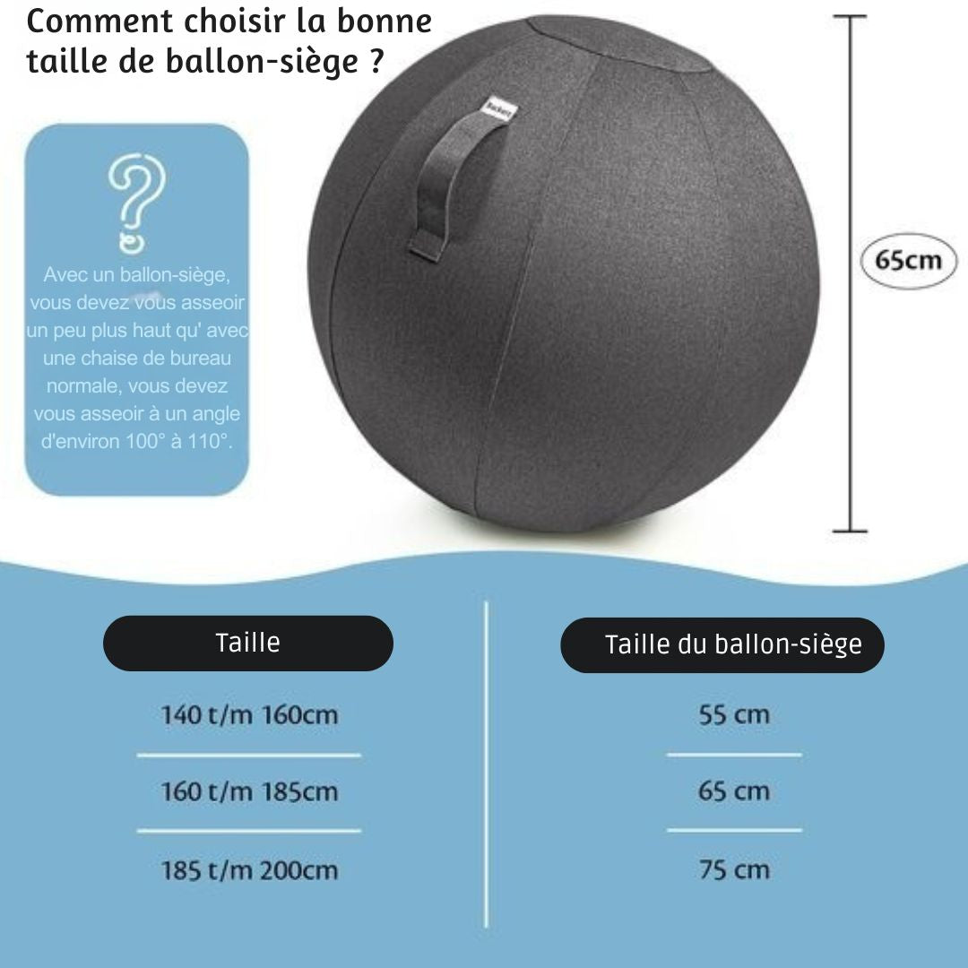 Balle d'assise Backerz® - Housse en lin - Chaise ergonomique de bureau - Noir