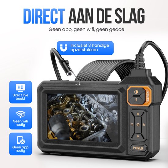 Endoscope Strex avec écran 5M - Caméra d'inspection - Caméra d'égout avec image HD - Étanche IP67 - Éclairage LED réglable