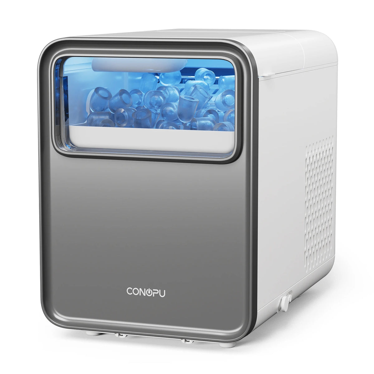 Machine à glaçons CONOPU – Autonettoyante, 9 glaçons sphériques en 6 à 8 min, 2 tailles de glaçons, 12 kg/jour, 1,5 L, silencieuse et compacte – 35 × 23 × 30 cm, bleu glacier