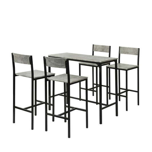SoBuy Table de bar + 4 tabourets avec dossier - Moderne - max 120 kg - Gris/Noir