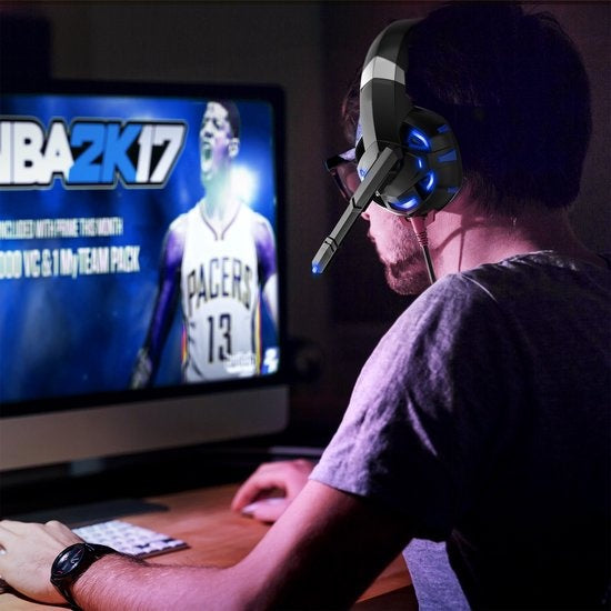 Casque de jeu Strex avec microphone bleu - PC + PS4 + PS5 + Xbox One + Xbox Series