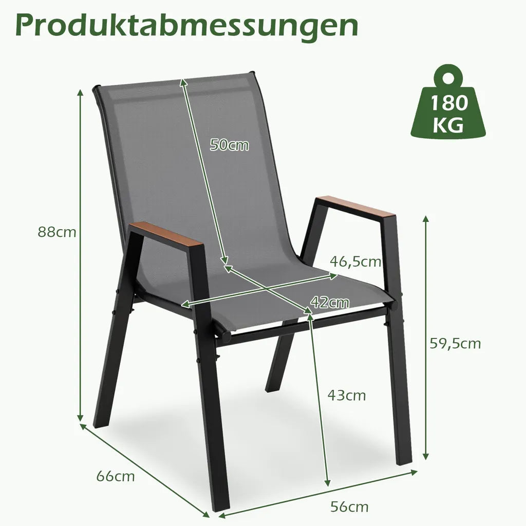 Chaises de jardin Coast - empilables - accoudoirs - respirantes - 56 x 66 x 88 cm - gris