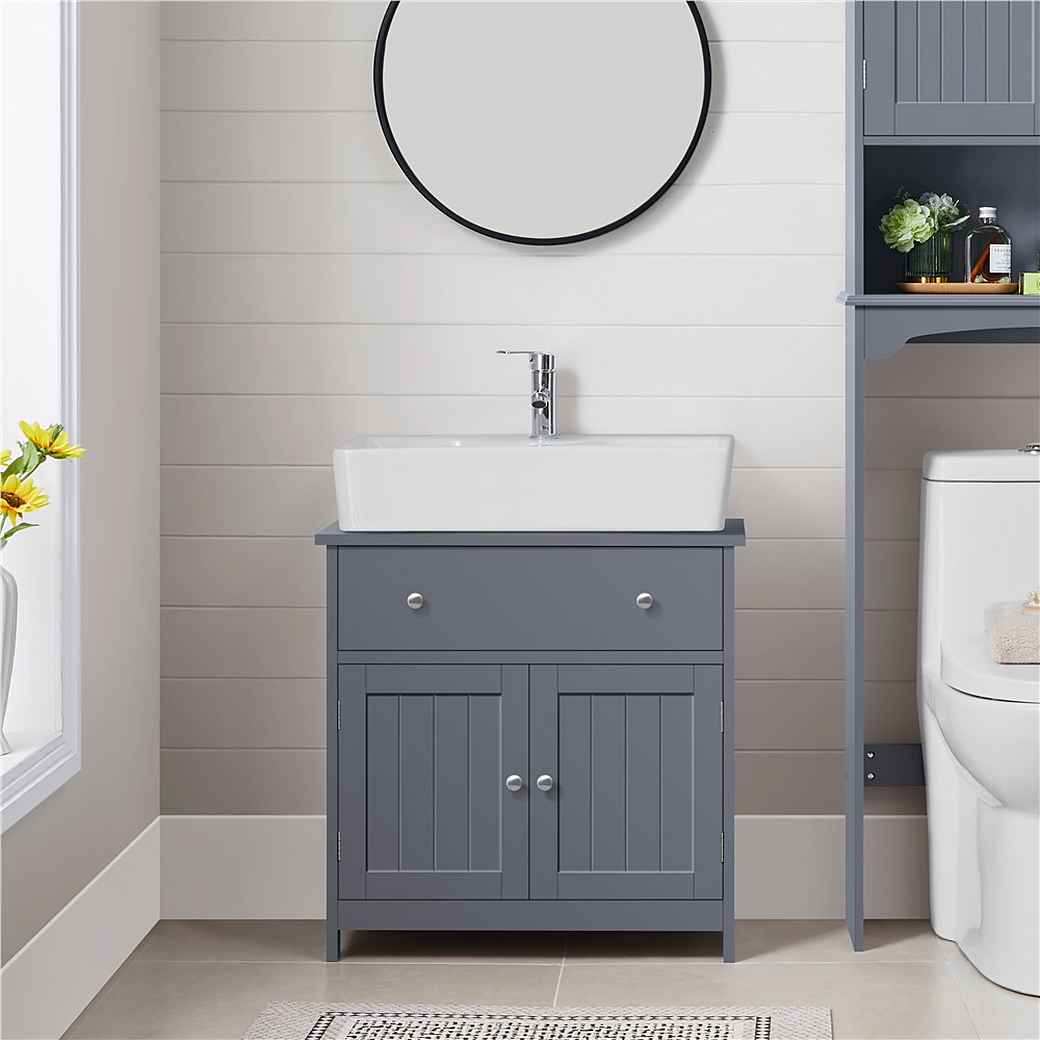 Meuble sous-lavabo - Tiroir - 2 portes - MDF - 60 x 30 x 60 cm - Gris foncé