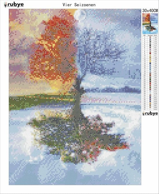 Rubye® Peinture au diamant adultes - Peinture au diamant enfants - Peinture au diamant paquet complet - Quatre saisons - 30x40cm