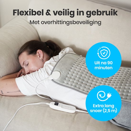 Auronic Coussin chauffant électrique - XXL - 60x30cm - Cou et épaules - Lavable - Coussin chauffant - Oreiller électrique - Gris