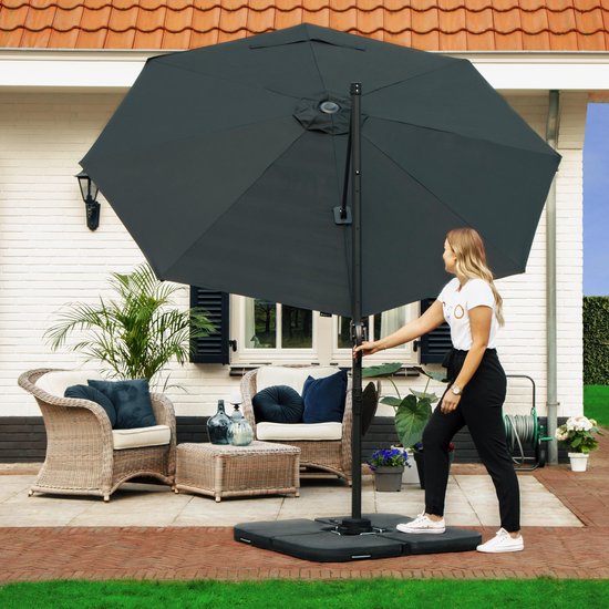 VONROC Premium Floating Parasol Bardolino Ø300cm - Base transversale et housse de protection incluses - Parasol rond - Orientable à 360° - Inclinable - Toile résistante aux UV - Noir