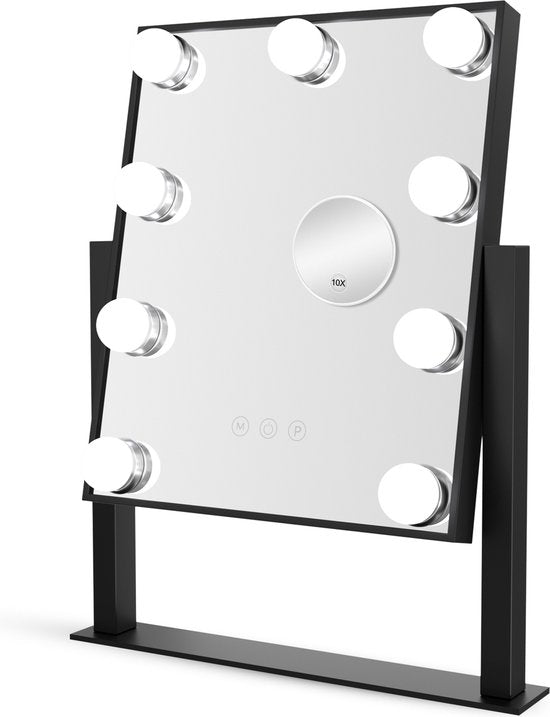 Bayt - Miroir avec éclairage - Miroir hollywoodien avec éclairage - Miroir de maquillage avec éclairage - Dimmable - Grossissement 10x - 36 x 30 cm - Noir