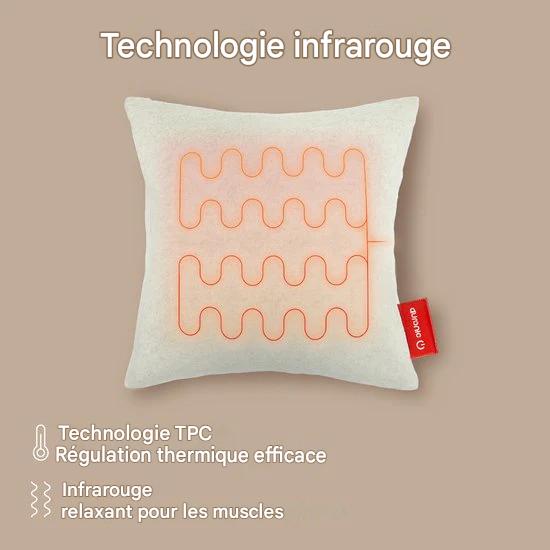 Auronic Oreiller chauffant - Classique - 45x45 - Sans fil - Rechargeable - Oreiller électrique - Infrarouge - Taupe