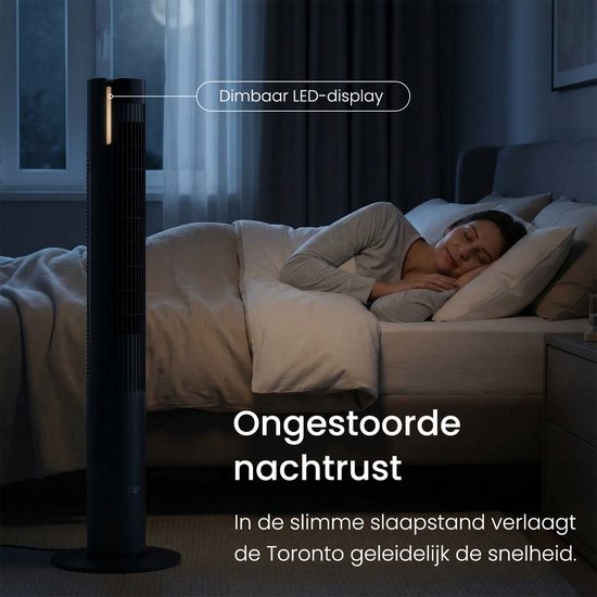 Ventilateur silencieux avec télécommande - Ventilateur colonne sans pales avec minuterie et 3 vitesses de ventilation - Économe en énergie (60 W) - Chambre à coucher - Noir mat - JAP Appliances Toronto L