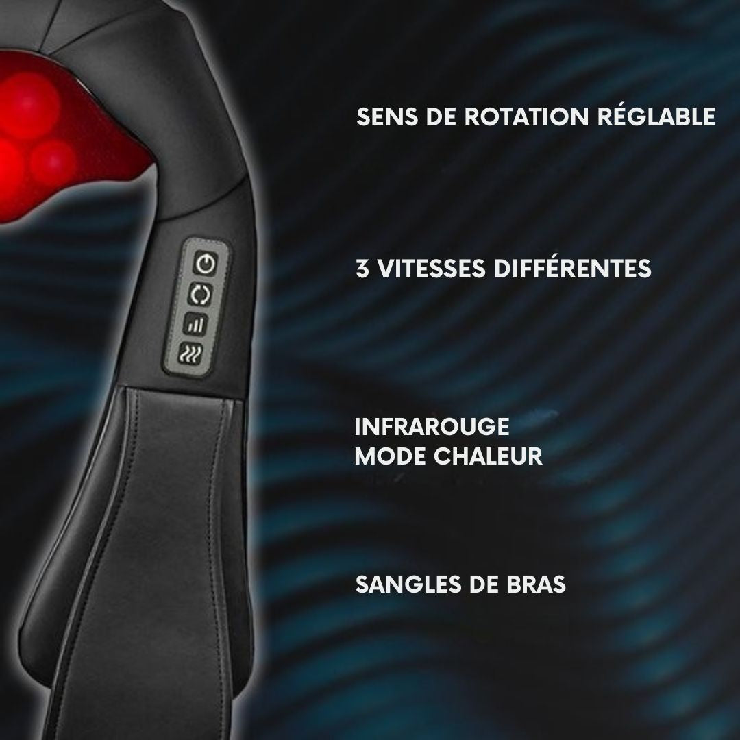 Coussin de massage Shiatsu - Infinity Goods- Appareil électrique pour le cou et le dos - Fonction de chaleur avec infrarouge - 8 têtes de massage réglables  - Noir