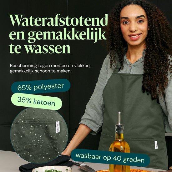 Tablier de cuisine Castagnola - Résistant à l'eau et à la saleté - Tablier de cuisine professionnel - Tablier pour femmes et hommes - Tablier de traiteur - Unisexe - Boucle réglable - Compartiments extra-larges - Vert