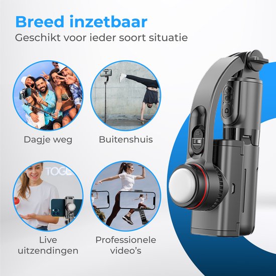 Nuvance - Stabilisateur à cardan pour smartphone - Stick à selfie - avec trépied et télécommande - Trépied