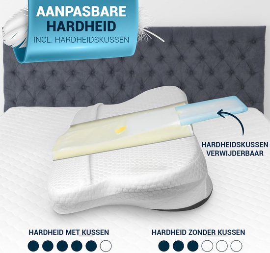 Oreiller orthopédique Glckstoff - Oreiller ergonomique en mousse pour la nuque, destiné à soulager les douleurs cervicales et dorsales, hypoallergénique, réglable, idéal pour les personnes dormant sur le côté ou sur le dos, gris